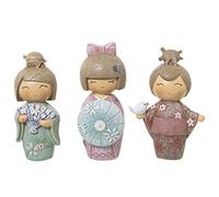 Set de 3 Figuras de muñecas Kokeshi de Resina 4x3,5x10cm, 7x3,5x10cm y 4,5x4,5x11cm