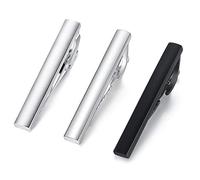 Set de 3 Honey Bear Clip Pasador de corbata Pisacorbatas 4cm, para hombre/chicos estrecho corbata delgada, acero inoxidable, negocio boda git,plata negro (4cm para corbata estrecha sin caja B)