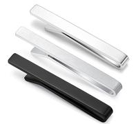 Set de 3 HONEY BEAR Clip Pasador de corbata Pisacorbatas 5.4cm, para hombre corbata de tamaño normal negocio boda git (Espesar 5.4cm Brillo + plata cepillada + negro Con caja)