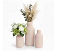 Set de 3 jarrones Relaxdays, jarrones para Flores en 3 tamaños, cerámica, decoración de Mesa, Beige.