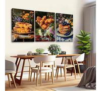 Set de 3 lienzos decorativos vintage con diseño de sándwich de queso a la parrilla; póster vintage de flores oscuras para la cocina, el hogar o la sala de estar 20x30cm*3marco interior