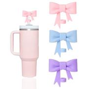 Set de 3 lindo corbata de moño Tapas de Pajita en Silicona,para Tazas Stanley de 30/40 oz,Protección Completa contra Derrames y Polvo Cubiertas de Pajitas Reutilizables,para pajitas de 10 mm,3 colores