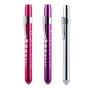 Set de 3 Linterna de Bolígrafo LED Púrpura, Rosa, Plata, Luz Llevada Reutilizable con Medidor de Pupila y Clip de Bolsillo, Linterna Enfermera Portátil, Luz Enfermera Accesorios Ideal para Examen