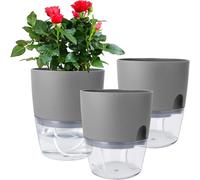 Set de 3 macetas de hierbas aromáticas con autorriego para ventana o alféizar de la cocina, 18,2 x 11 x 15,3 cm, color gris.