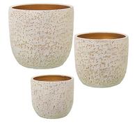 Set de 3 maceteros de Ceramica en Blanco y Dorado craquelado 30x30x28 cm