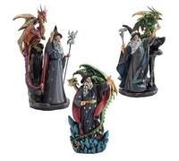 Set de 3 Magos con Dragones de Resina Pintados a Mano 4x4x28 cm