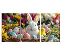 Set de 3 Marco de Madera Cuadros Decoracion Salon Modernos Conejo Cuadros Decorativos,el huevo de Pascua Impresiones Sobre Lienzo posters Decorativos,Dormitorio Hogar Decoracion Pared 20x30cm,-f396b