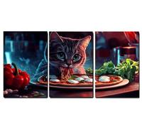 Set de 3 Marco de Madera Cuadros Decoracion Salon Modernos Dibujos animados Cuadros Decorativos,Gato Impresiones Sobre Lienzo posters Decorativos,Dormitorio Hogar Decoracion Pared 30x45cm,-f376b