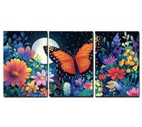 Set de 3 Marco de Madera Cuadros Decoracion Salon Modernos Flor Cuadros Decorativos, Mariposa Impresiones Sobre Lienzo posters Decorativos, Dormitorio Hogar Cocina Decoracion Pared 20x30cm,-f300b