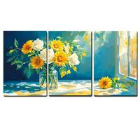 Set de 3 Marco de Madera Cuadros Decoracion Salon Modernos Girasol Cuadros Decorativos, Antepecho Impresiones Sobre Lienzo posters Decorativos, Dormitorio Hogar Cocina Decoracion Pared 30x40cm,-f44b