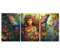 Set de 3 Marco de Madera Cuadros Decoracion Salon Modernos Mariposa Cuadros Decorativos, Chica Impresiones Sobre Lienzo posters Decorativos, Dormitorio Hogar Cocina Decoracion Pared 20x30cm,-f101b