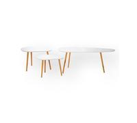 Set de 3 mesas nido blanco y madera 42 cm