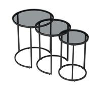 Set de 3 mesas nido kyyjärvi metal/cristal templado ahumado 58x ø 50 cm negro/transparente [en.casa]