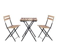 Set de 3 Muebles de Mesa y 2 Sillas, Jardín, Exterior, Plegables, Metal y Madera, para Terraza Estilo Retro, Estructura de Acero, tipo Bistró, Patas Antideslizantes, Balcones Pequeños, Terrazas