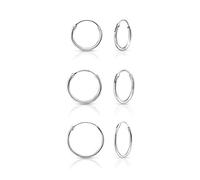 Set de 3 Pares de Pendientes Aro Plata Mujer - Pendientes de Aro Plata de Ley 925 - Aros Plata Mujer - Espesor 1.2 mm - Diámetro 16, 18, 20 mm