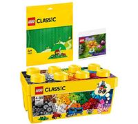 Set de 3 piezas Lego Classic: 10696 Caja de ladrillos medianos Lego, 11023 Placa verde & 30417 Bolsa de jardín con flores y mariposas