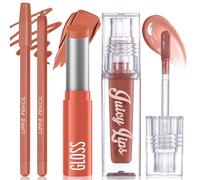 Set de 3 Piezas Maquillaje de Lápiz Labial, Kit con Labial Líquido Mate, Delineador y Brillo Labial, Combo de Labios de Alta Pigmentación y Larga Duración, Kit de Maquillaje Labial para Mujeres