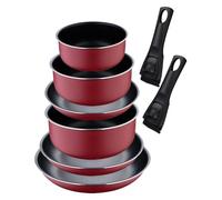 Set de 3 Sartenes Ø18Ø20Ø24cm con Mango extraíble + 3 Cazos Ø16Ø18Ø20cm con Mango extraible - en Aluminio prensado color Rojo Click&Cook Bergner