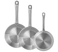 Set de 3 Sartenes Ø20Ø22Ø24cm en Acero inoxidable, Aptas para inducción y SIN antiadherente