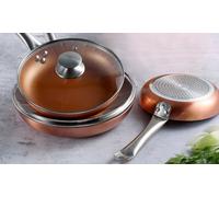 SAN IGNACIO Optimum Copper | Sartenes Antiadherentes | Set de 3 Sartenes de 20, 24 y 28 cm de Diámetro y 2 Tapas | Fabricadas con Aluminio Prensado | Revestimiento Multiclad | Todo Tipo de Cocinas