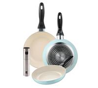 Set de 3 sartenes San Ignacio Ø16Ø20Ø24cm en aluminio prensado Azul celeste+Pulverizador de Aceite y vinagre Ø4x17,5cm en acero inoxidable