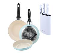 Set de 3 sartenes san ignacio ø16ø20ø24cm en aluminio prensado azul celeste+set de 3 cuchillos con tacoma en acero inoxidable