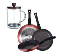 Set de 3 sartenes san ignacio aluminio forjado, aptas inducción+cafetera de émbolo de vidrio borosilicato 15,8x10x18,8cm