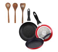 Set de 3 sartenes san ignacio con revestimiento en mármol ø16 cm ø20 cm ø24 cm+set 3pc utensilios cocina madera acacia 12 cm