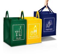 Set de 3 separadores de Basura para Papel, plástico y Cristal con práctico asa de Transporte