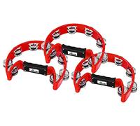 Set De 3 XDrum Pandereta De Mano Forma De Media Luna (Pandereta, 16 Pares De Platinelas De Acero Cromado, Plástico) Roja