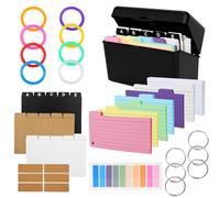 Set de 316 Fichas Estudio y 15 Tarjetas Índice con Caja y 6 Anillos Metálicos, para Vocabulario Fórmulas， Listas en Casa Oficina Escuela Memorando, Ideales Regalo Vuelta al Cole