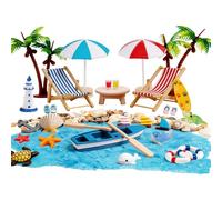 Set de 34 piezas de micropaisajes de playa, accesorios en miniatura para | Con decoración de tumbona, sombrilla, pequeña palmera y velero, para DIY Zen jardín, regalo de dinero y decoración de verano