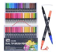 Set de 36 rotuladores de doble punta - Fineliner con punta fina y punta pincel para bullet journaling, libros de colorear, lettering - Tinta a base de agua - Ideal para manga, caligrafía y más