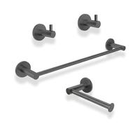Set de 4 Accesorios de Baño Acero Inoxidable Piezas Premium - Toallero 40 Cm, Portarrollos y 2 Perchas - Color Black Gun Metal con Acabado PVD y Doble Fijación - The Bath Point
