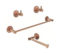 Set de 4 Accesorios de Baño Acero Inoxidable Piezas Premium - Toallero 40 Cm, Portarrollos y 2 Perchas - Color Oro Rosa Cepillado con Acabado PVD y Doble Fijación - The Bath Point