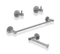 Set de 4 Accesorios de Baño Acero Inoxidable Piezas Premium - Toallero 40 Cm, Portarrollos y 2 Perchas - Niquel Cepillado con Acabado PVD y Doble Fijación - The Bath Point