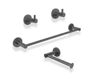 Set de 4 Accesorios de Baño Acero Inoxidable Piezas Premium - Toallero 40 Cm, Portarrollos y 2 Perchas - Color Black Gun Metal con Acabado PVD y Doble Fijación - The Bath Point