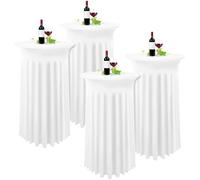 Set de 4 Blanco Fundas elásticas para mesas Redondas de Bar con Falda, Ø 80-85 cm, Manteles de Cóctel para Mesas Altas,Mantel Redondo para Mesa Redonda Bar Boda Mantel de Banquete(80 x 110 cm)
