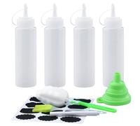 Set de 4 Botellas de Plástico para Salsas - 250 ml con Escala y Tapas - Antigoteo y Sin Fugas - Botella de Plástico Exprimible Dispensador para Aceite, Kétchup, Salsas y Aderezos