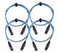 Set de 4 cables de micrófono Pronomic XFXM-Blue-1 (1m, XLR hembra 3 polos a XLR macho 3 polos), conectores soldados a mano, resistentes a ácidos y aceites, con alivio de tensión, azul metálico.