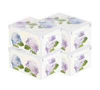Set de 4 Cajas de Armario con Tapa - Organizadores de Cambio de Temporada en Cartón 32×42×17,5 cm Hortensias - Made in Italy, Resistentes, Fáciles de Montar, con Asas