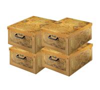 Set de 4 Cajas de Armario con Tapa - Organizadores de Cambio de Temporada en Cartón 35×25×17,5 cm Mapa Geográfica - Made in Italy, Resistentes, Fáciles de Montar, con Asas