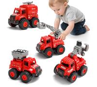 Set de 4 Camiones de Bomberos para Niños - Coches de Juguete Push and Go sin Pilas con Escalera, Cisterna, Rescate y Perforadora - Juguete de Bombero 2 3 4 5 Años Niños y Niñas