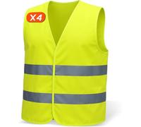 Set de 4 chalecos reflectantes para Hombre & Mujer - Cumple con EN ISO 20471 & EN ISO 13688 - Tiras Reflectantes, Ligero & Transpirable - chaleco reflectante moto, chaleco reflectante coche.