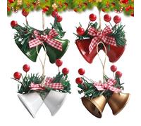 Set de 4 Colgante Navideño de Hierro con Doble Campana,Campanas de Navidad,Christmas Day Decoration Double Horn Bell Window Christmas Tree Pendant Handmade,Campanas de Navidad