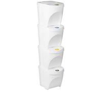 Prosperplast 160566 Juego de 4 Cubos de Reciclaje 100L Sortibox de plastico en Color Blanco, 100 litros