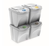 Prosperplast 160566 Juego de 4 Cubos de Reciclaje 100L Sortibox de plastico en Color Blanco, 100 litros