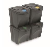 Set de 4 cubos de basura KEDEN SORTIBOX papelera reciclaje, gris, volumen 4x25L