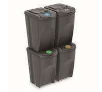 Cubo de Reciclaje Ecólogico Juego de 4 Cubos de Basura 4x35L Apilable Gris 140L