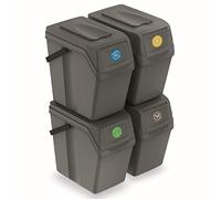 Prosperplast Set de 4 cubos de basura KEDEN SORTIBOX para reciclado, gris, volumen 4x25L
